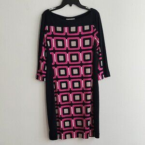 BANANA REPUBLIC Sheath Dress Womens XS 3/4 Sleeve Boat Neck Geometric Multicolor